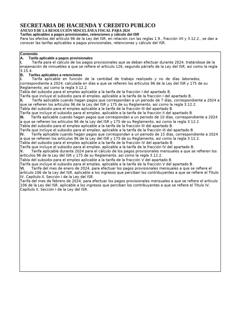 Tarifas ISR 2024: Pagos y Retenciones | PDF | Impuesto sobre la renta ...