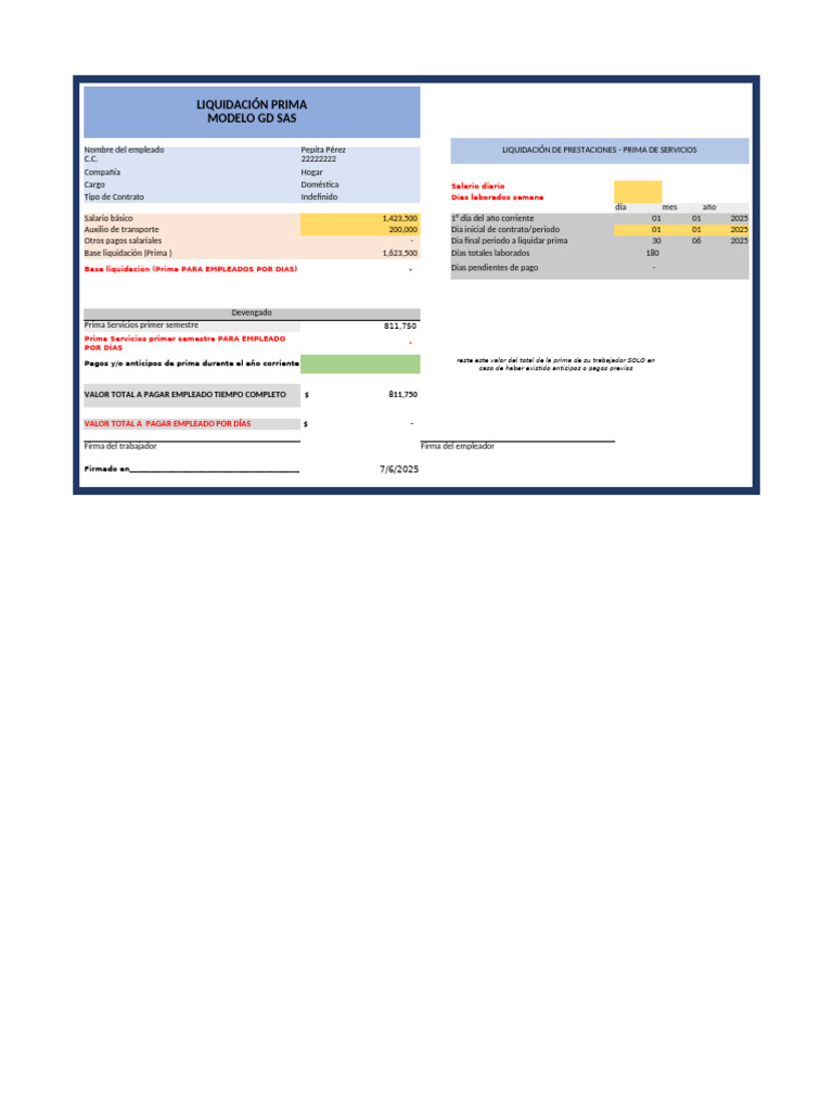 Modelo para Prima Servicios | PDF | Salario | Labor