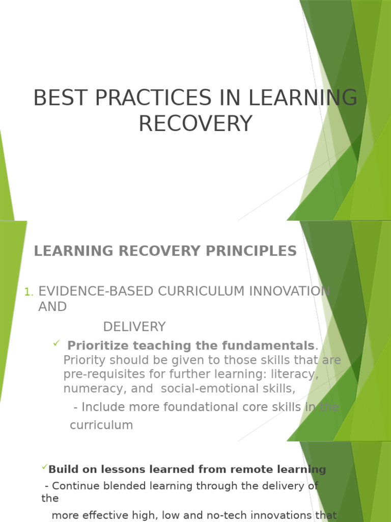 Learning Recovery Best Practices Guide | PDF | Teachers | Curriculum