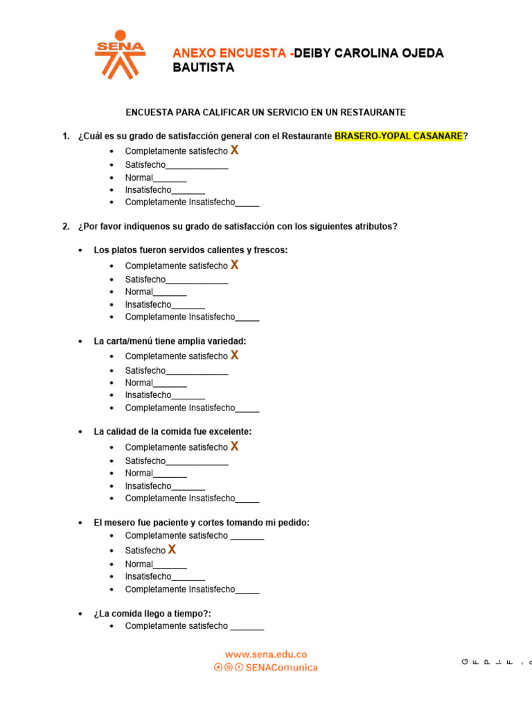 AA4 EV01 Informe Encuesta de Servicio | PDF | Restaurantes