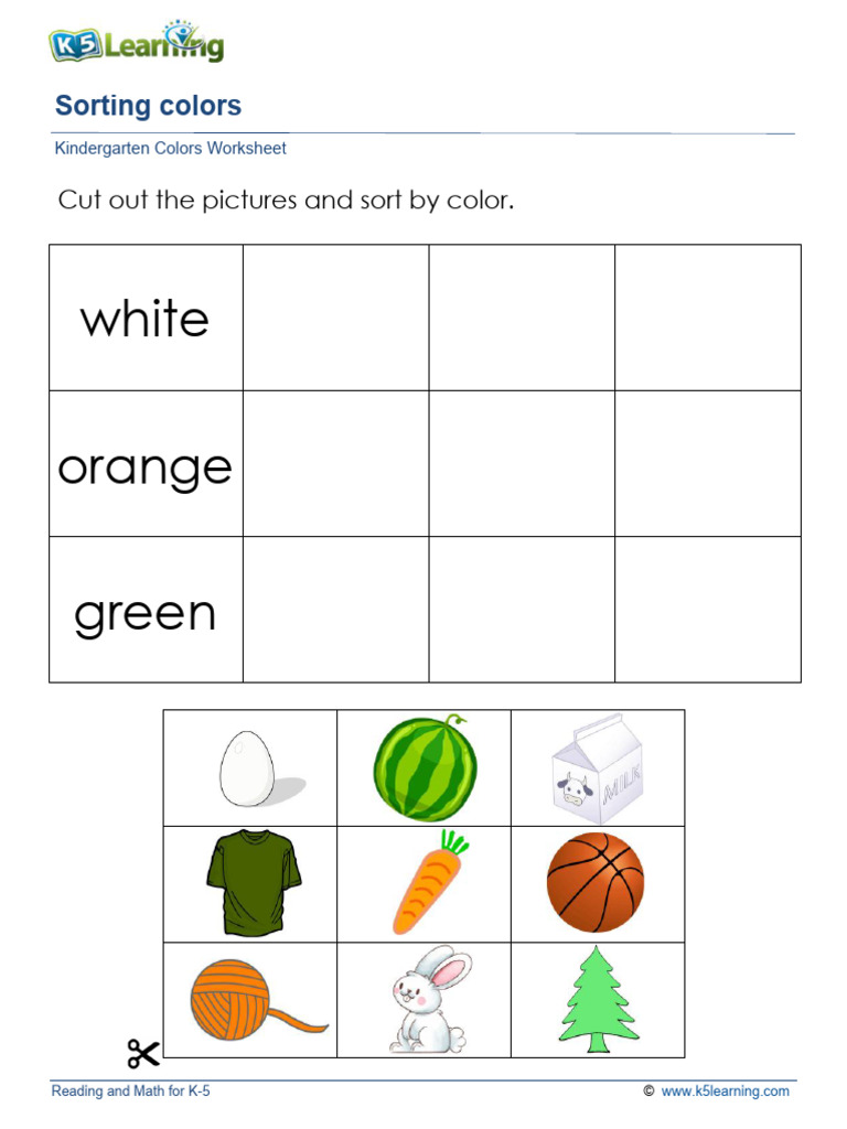 Kindergarten Color Sorting Worksheet | PDF