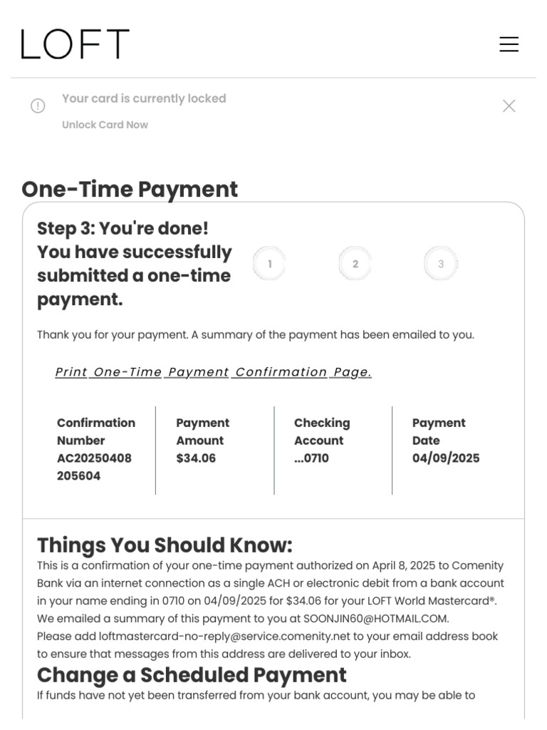 LOFT Mastercard Payment Confirmation | PDF