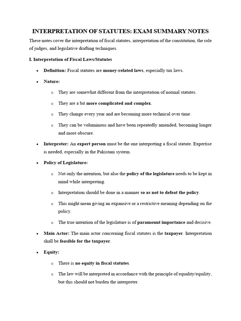Statutory Interpretation Exam Notes | PDF | Precedent | Constitution