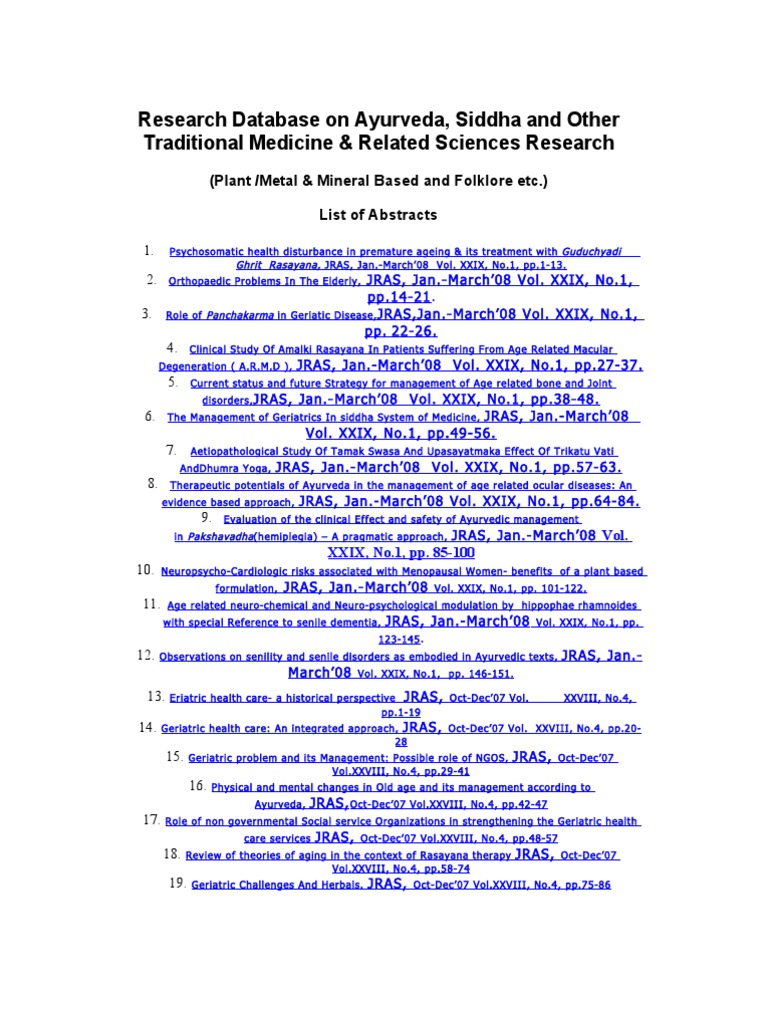 List of Abstracts | PDF | Ayurveda | Geriatrics