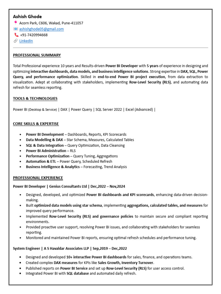 Power BI Developer Resume - 10 Years Experience | PDF | Microsoft Sql ...