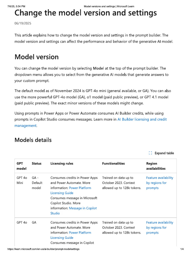 Change The Model Version and Settings | PDF