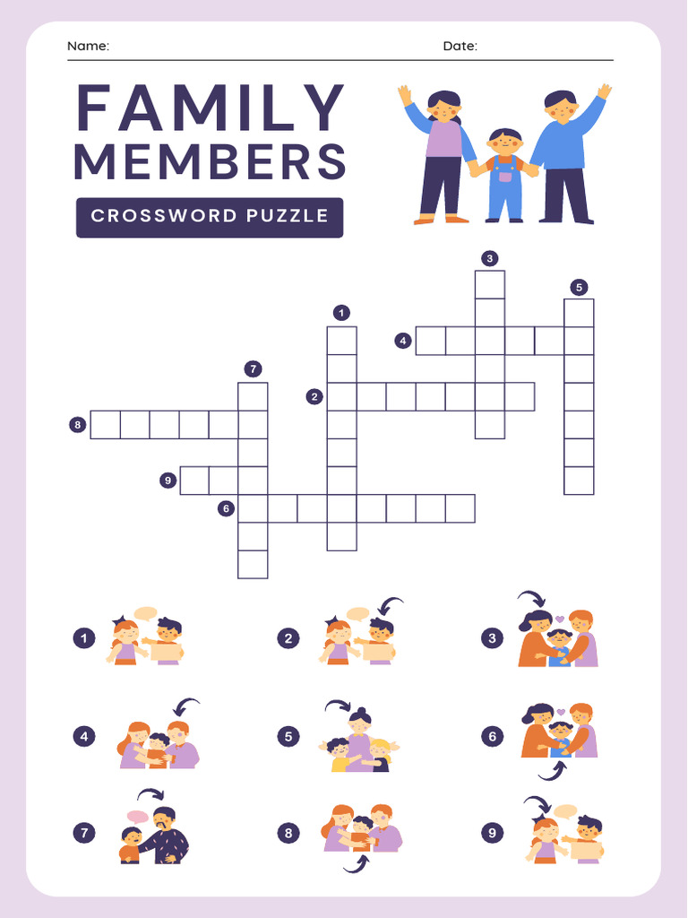 Family Members Crossword Puzzle Worksheet in Colorful Illustrative ...