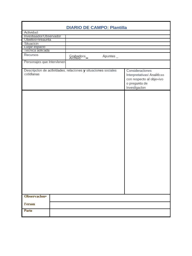 Plantilla de Diario de Campo para Investigación | PDF
