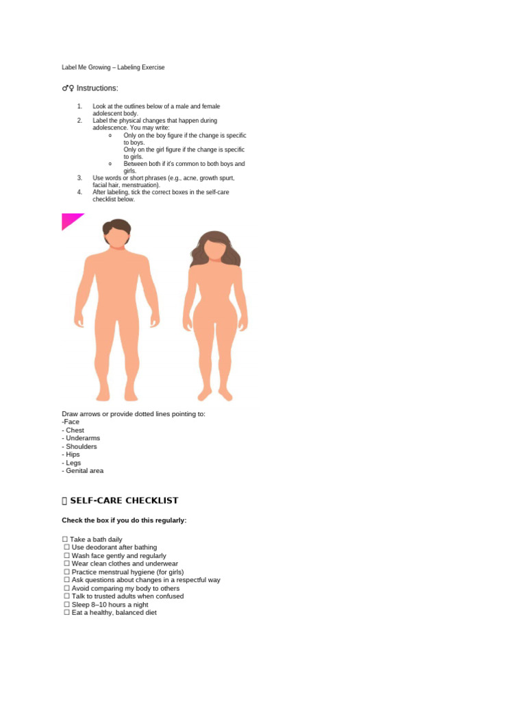 Adolescent Body Labeling Exercise | PDF