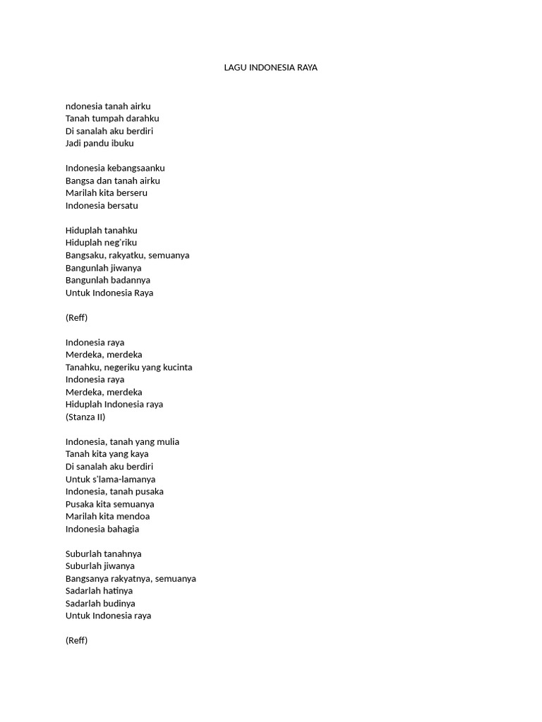 Lirik Lengkap Lagu Indonesia Raya | PDF