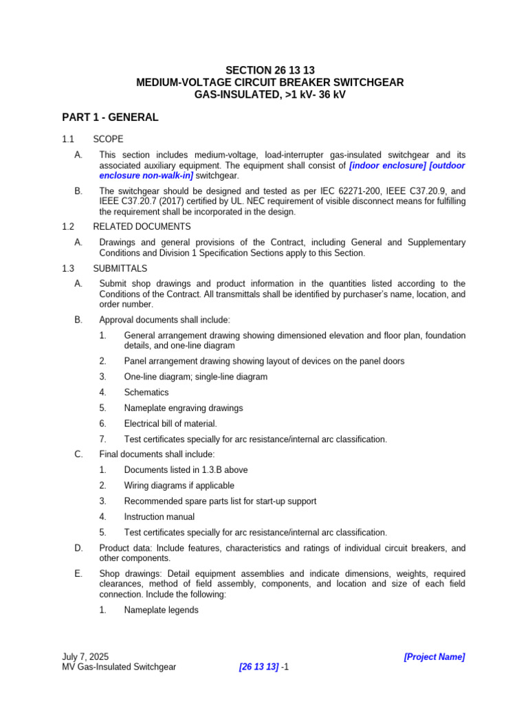 MV Gas-Insulated Switchgear Specs | PDF | Switch | Insulator (Electricity)
