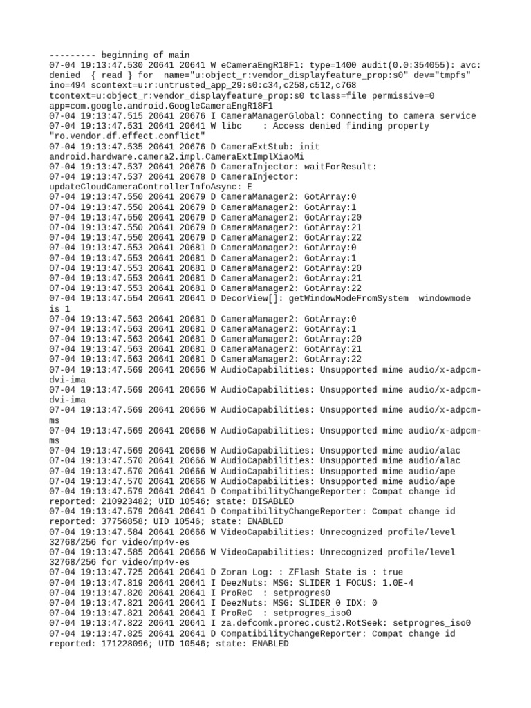 Camera Service Log Analysis | PDF | Computing | Computer Programming