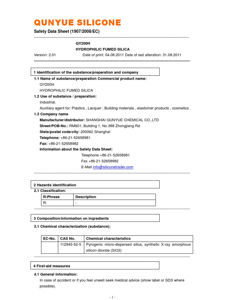 Safety Data Sheet: Silicon Dioxide – TBML