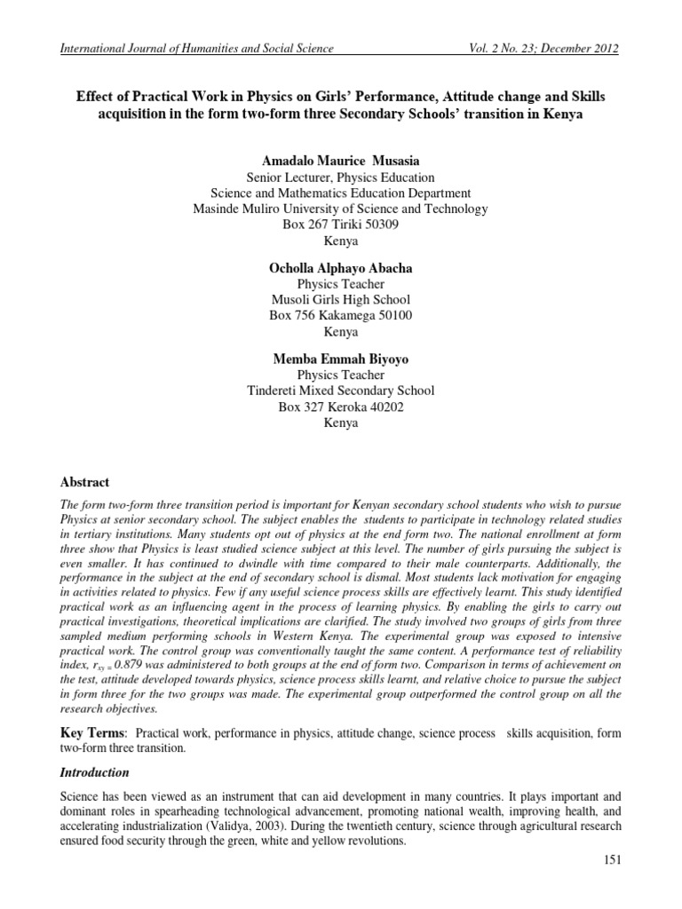 Musasia - 2012 - Effect of Practical Work in Physics On Girls ...