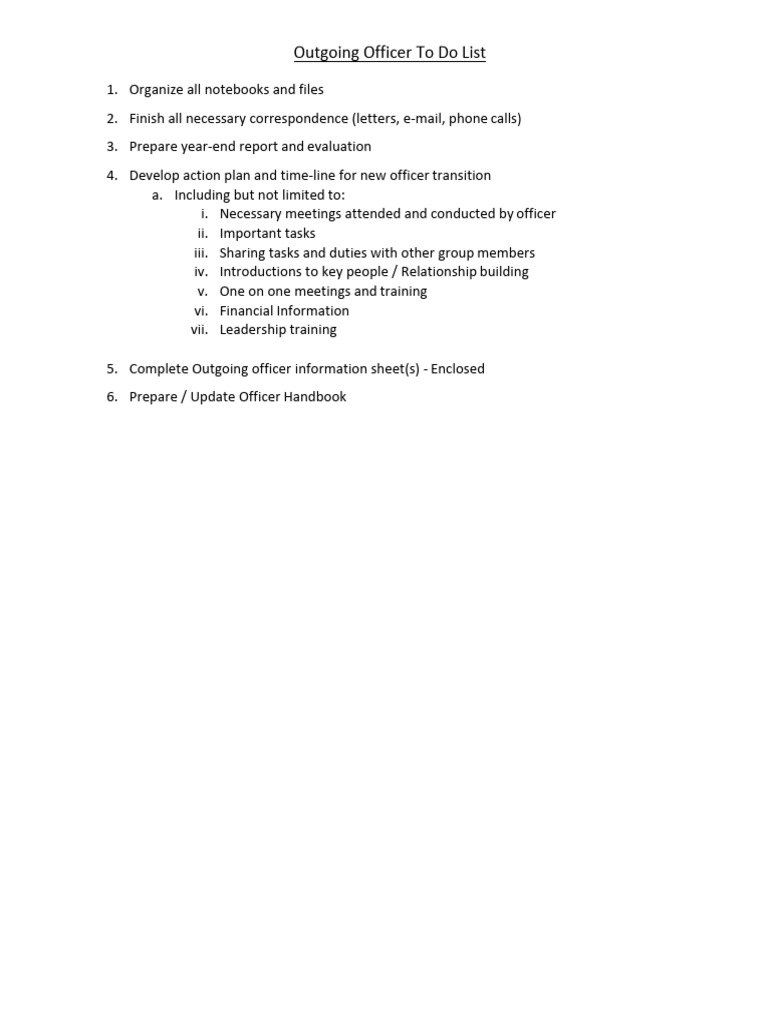 Outgoing Officer Transition Checklist | PDF