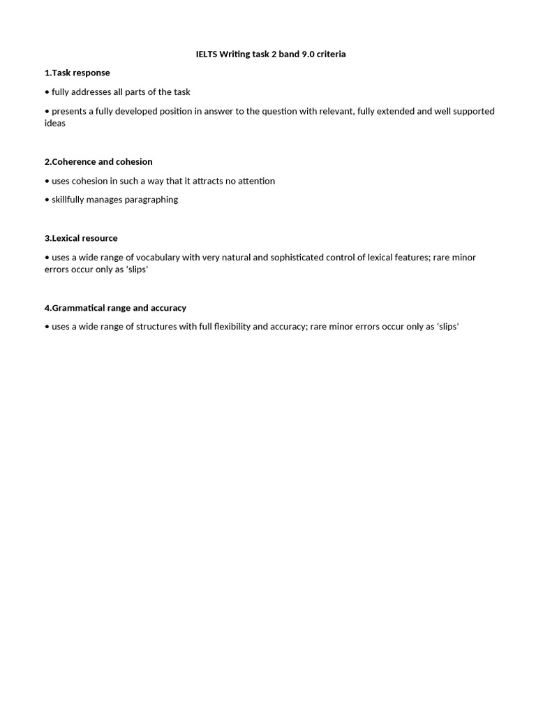 IELTS Writing Task 2 Band 9.0 Criteria | PDF