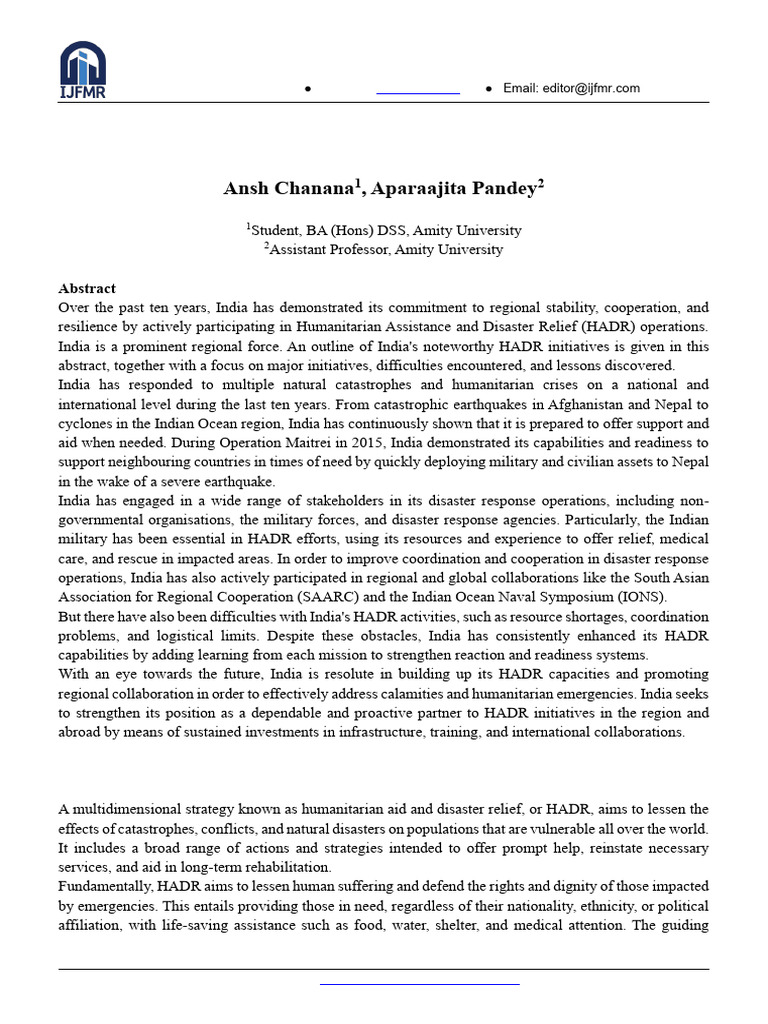 India's HADR Operations: A Decade Review | PDF | Humanitarian Aid ...