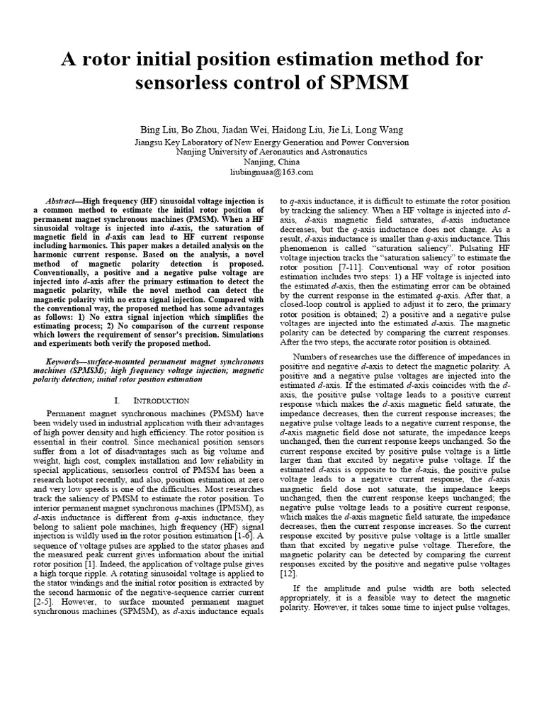 Rotor Position Estimation for SPMSM | PDF | Electromagnetism | Electricity