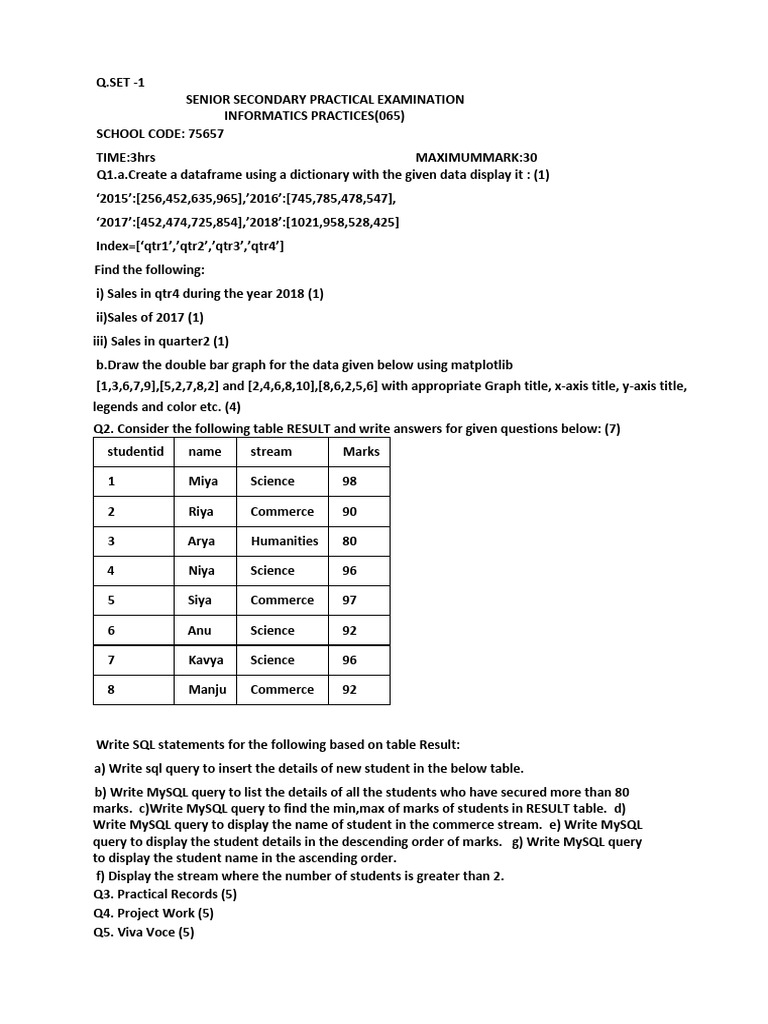Senior Secondary Informatics Practices Exam | PDF | Data Management ...