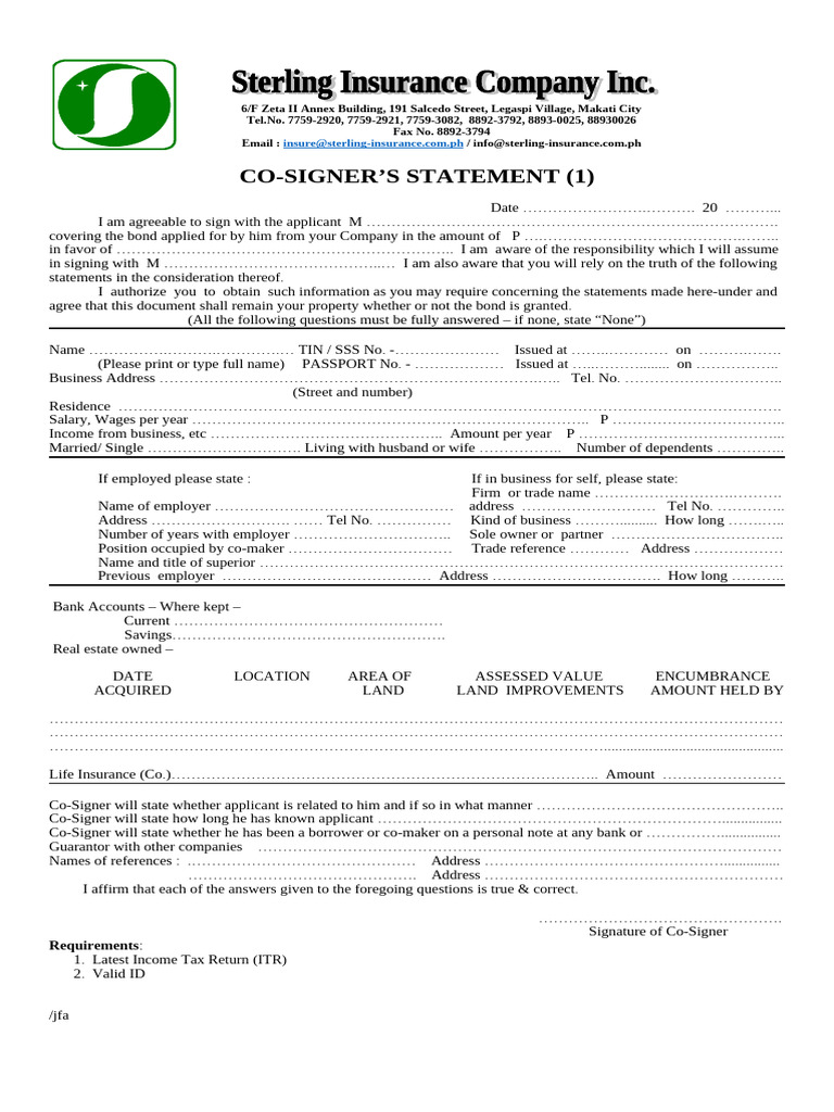 Co-Signer's Statement 1 | PDF | Economies