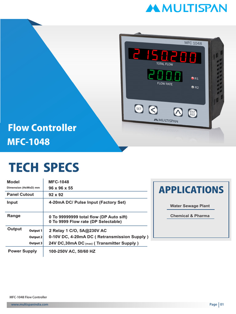 MFC-1048 Flow Controller Specs | PDF | Power Supply | Electromagnetism