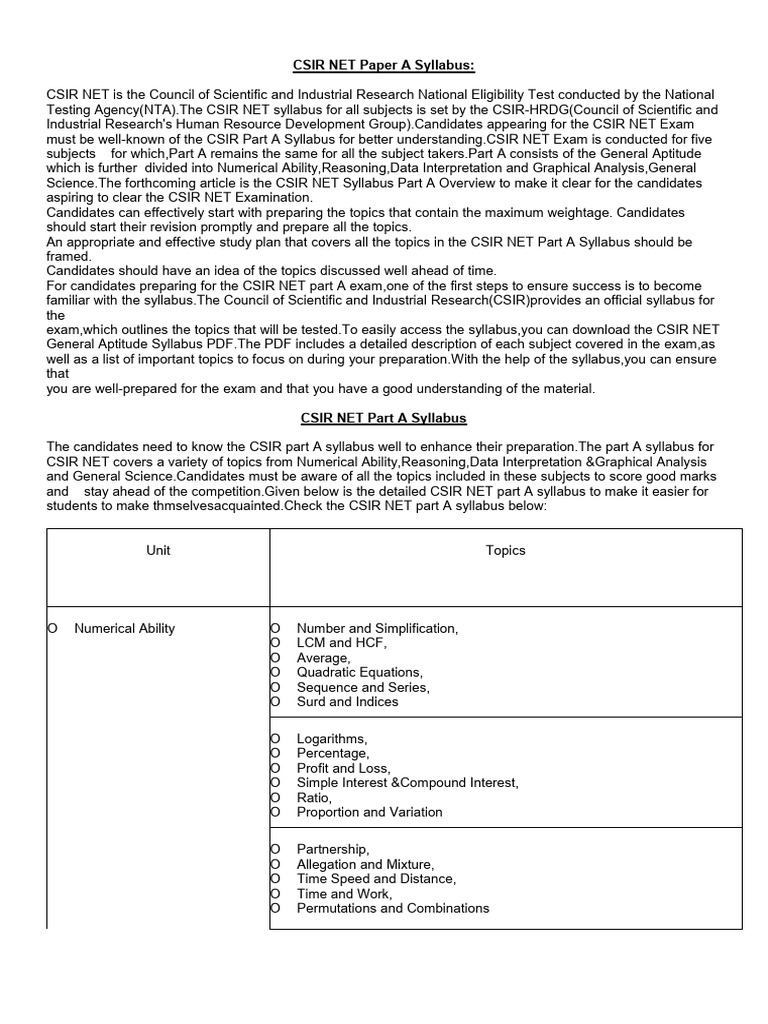 CSIR NET Part A General Aptitude Syllabus | PDF | Science