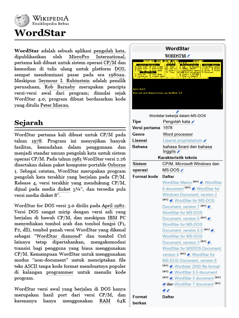 Sejarah dan Rilis WordStar 1978 | PDF