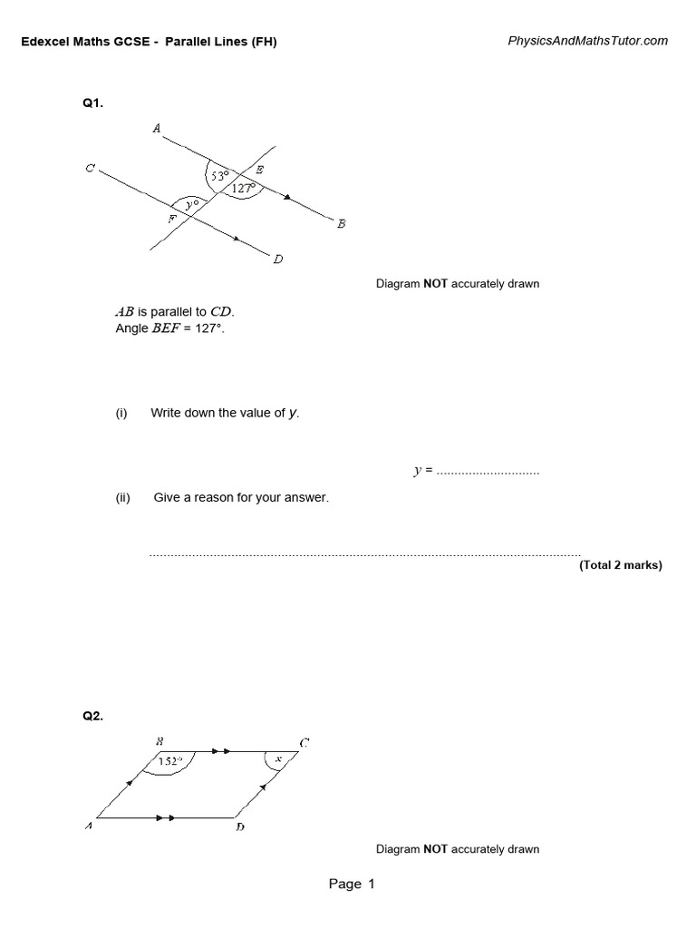 Edexcel GCSE Maths: Parallel Lines Questions | PDF | Geometric Shapes ...