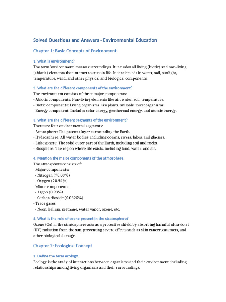 Environmental Education Q&A Guide | PDF | Natural Environment | Ecosystem