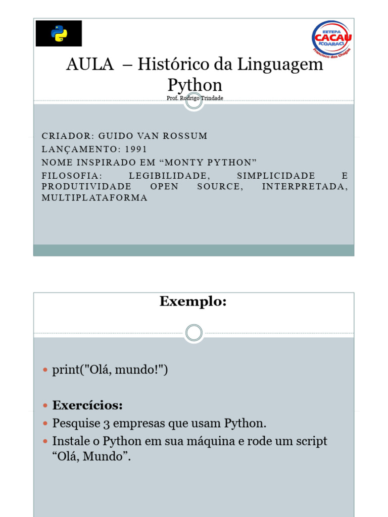 Introdução à Linguagem Python: Aulas e Exercícios | PDF | Python ...