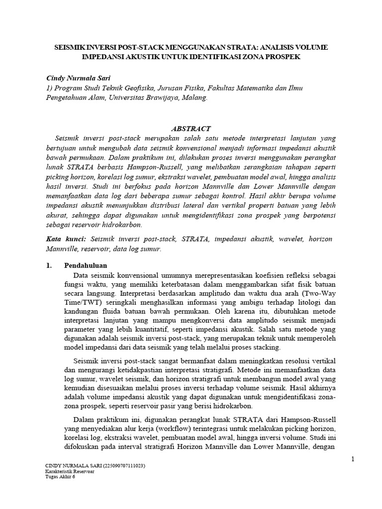 Inversi Seismik Post-Stack untuk Reservoir | PDF