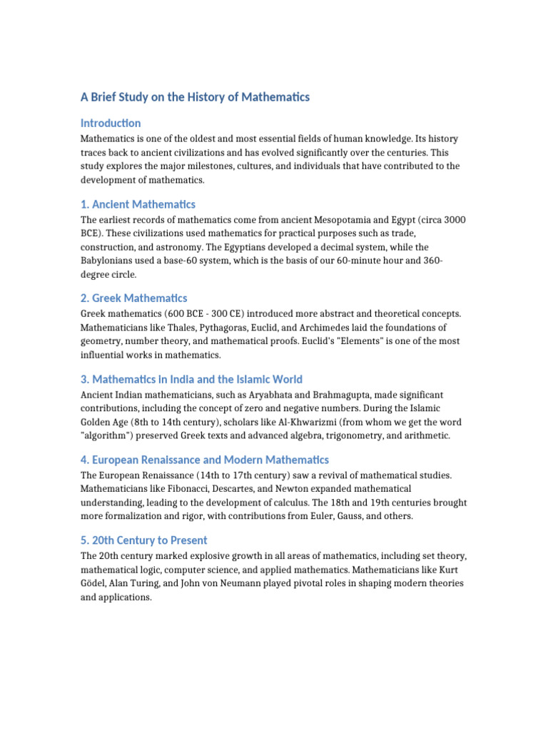 A Brief Study on Mathematics History | PDF | Mathematics | Science