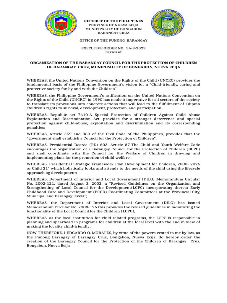 Barangay Council For The Protection of Children | PDF | Convention On ...