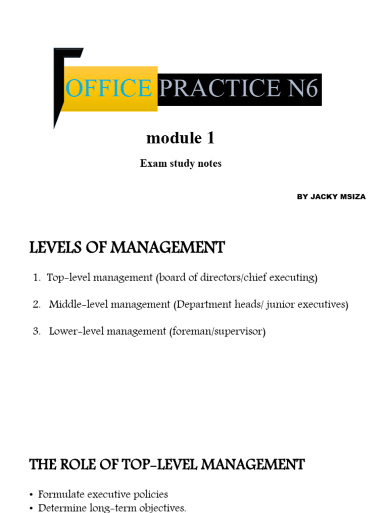 Office Practice N6: Management Roles | PDF | Leadership | Skill