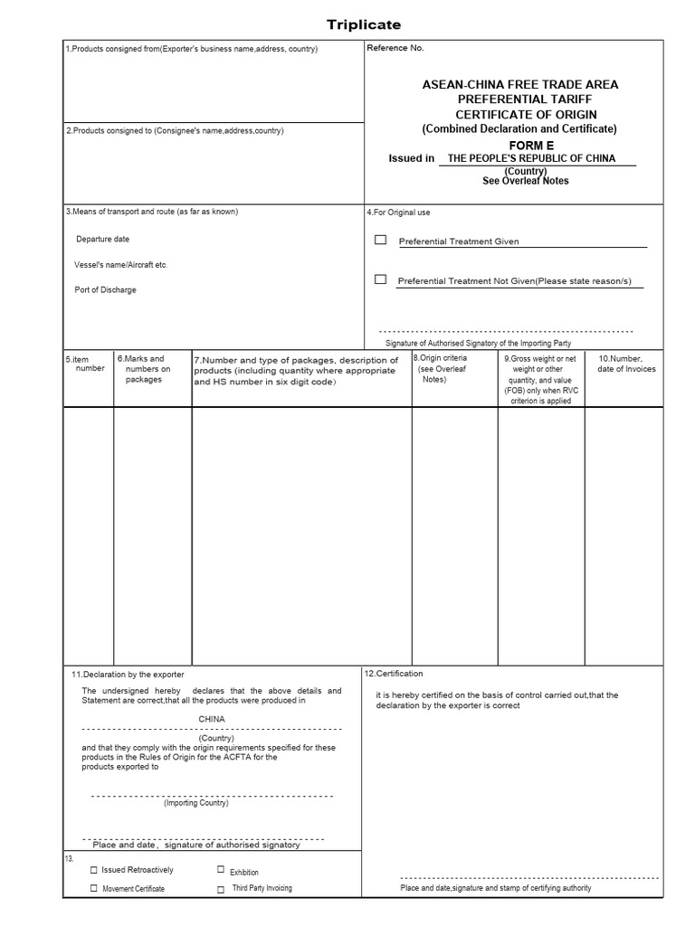 Form E Certificate for China Exports | PDF | International Business ...