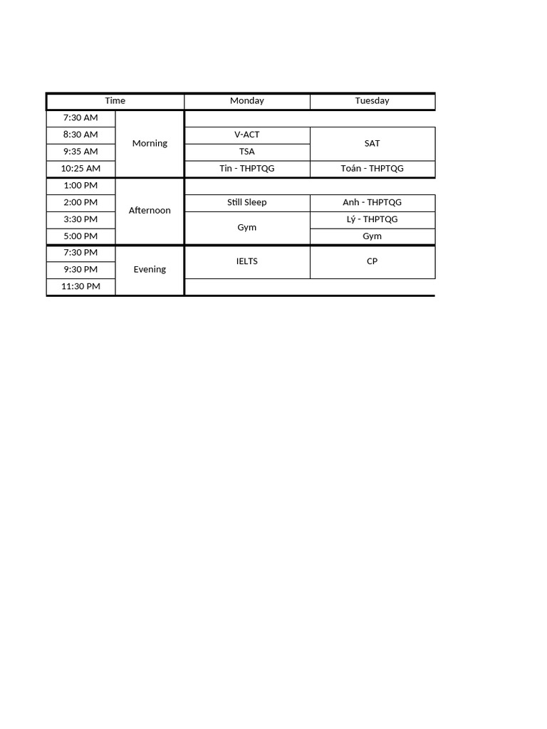 Weekly Study and Activity Schedule | PDF