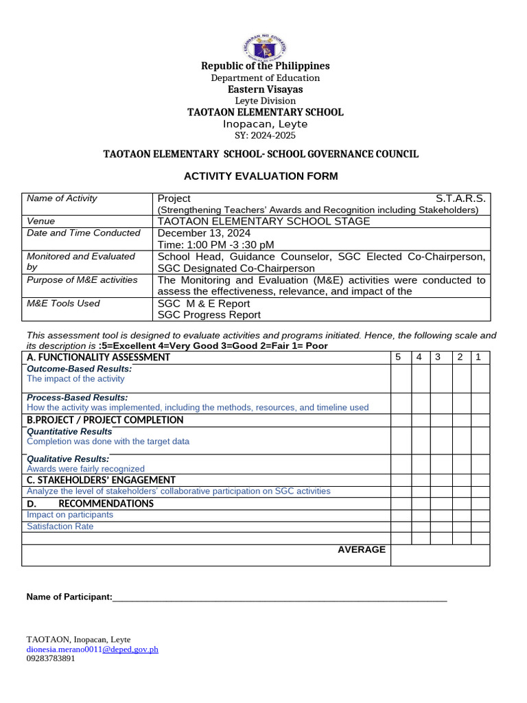 Activity Evaluation | PDF