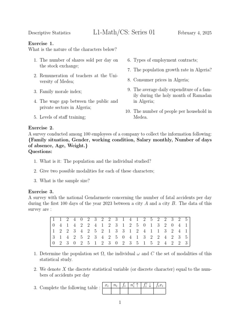 Descriptive Statistics Exercises Overview | PDF | Standard Deviation ...