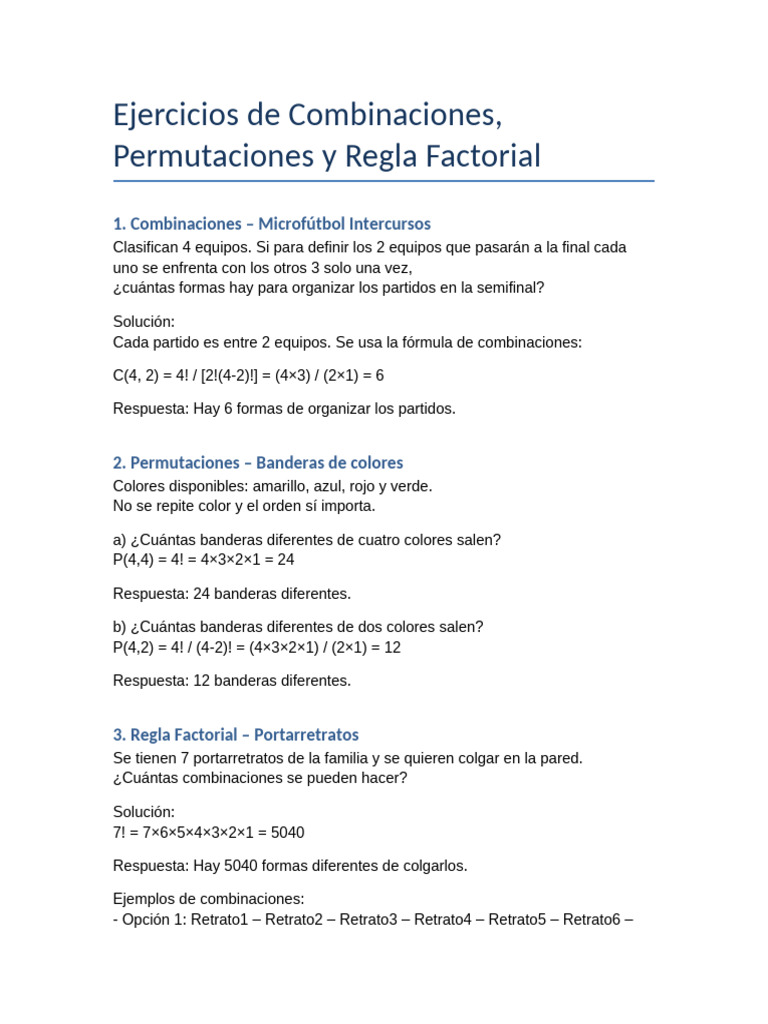 Ejercicios de Combinatoria y Permutaciones | PDF