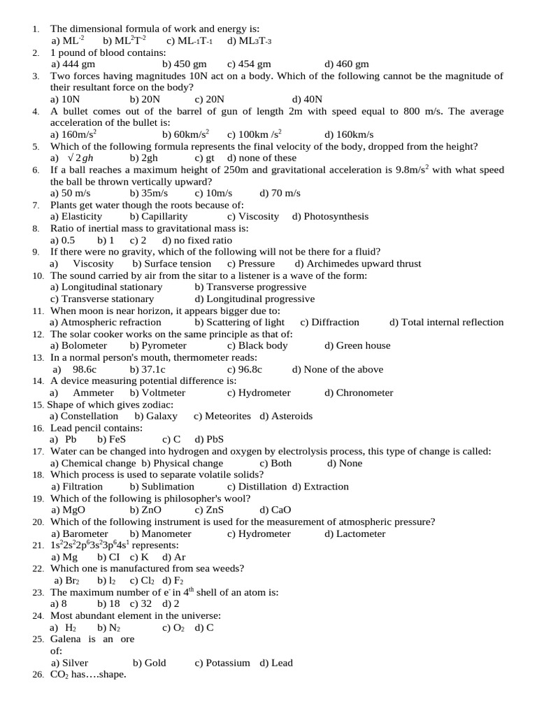 Science Quiz Questions and Answers | PDF | Force | Gravity
