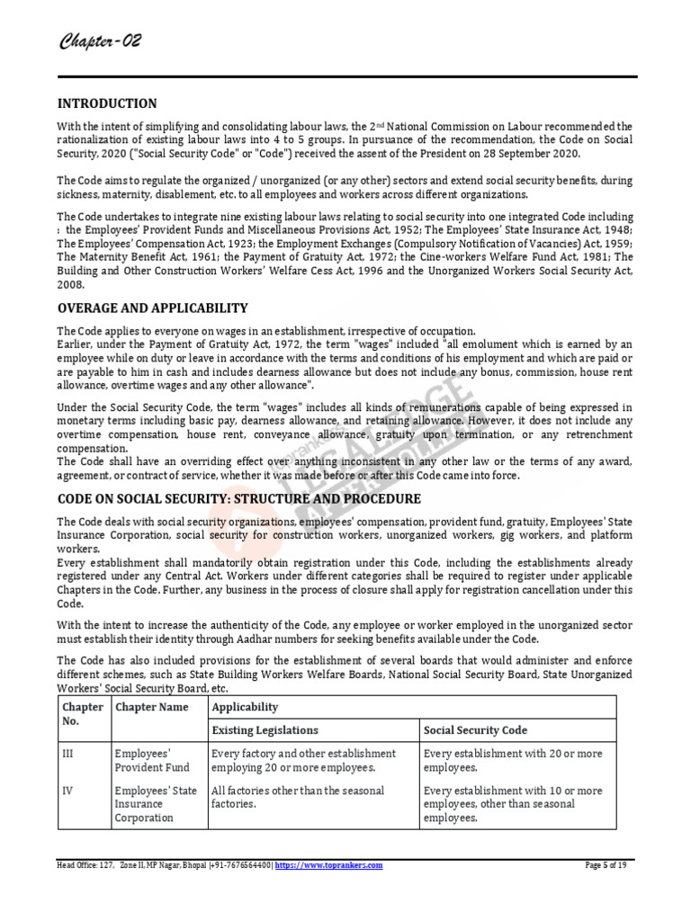Overview of Social Security Code 2020 | PDF | Employment | Business