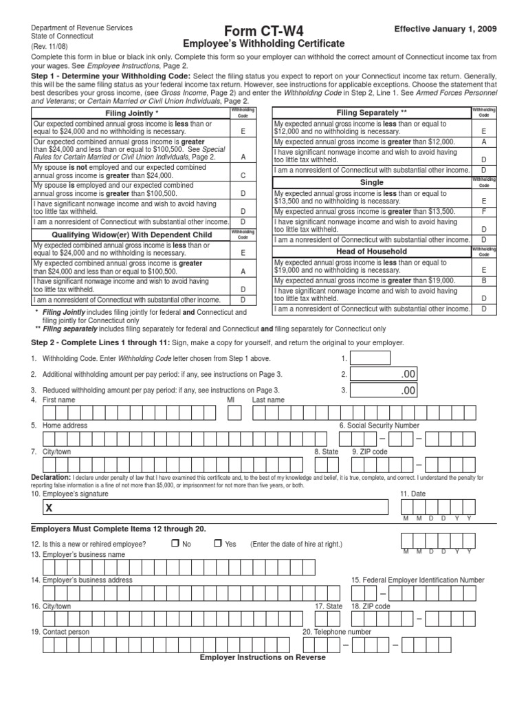 CT w4 PDF Withholding Tax Gross