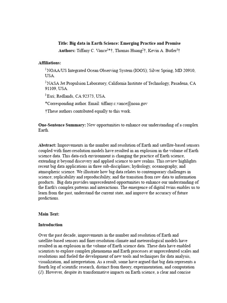 Big Data's Role in Earth Science | PDF | Climate | Data