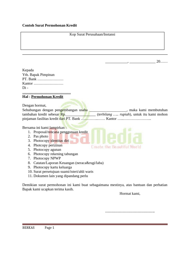 Contoh Surat Permohonan Kredit | PDF