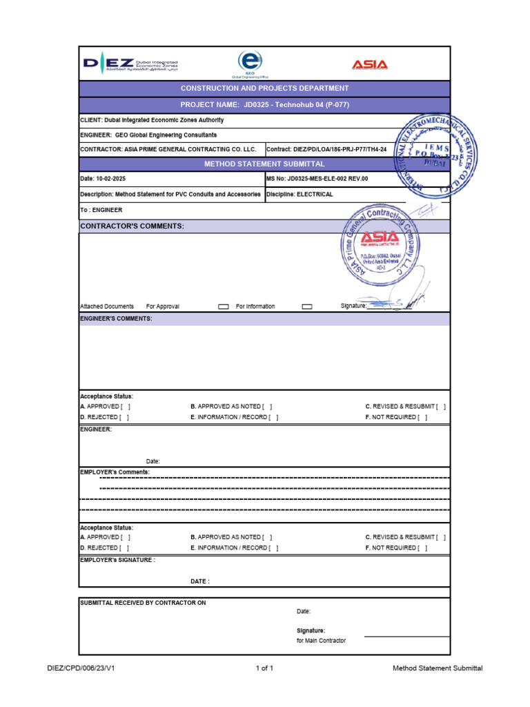 Method Statement for PVC Conduit Installation | PDF | Electrical Wiring ...