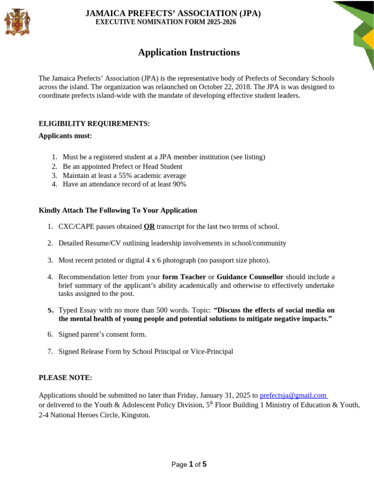 JPA Executive Nomination Form 2025-2026 | PDF