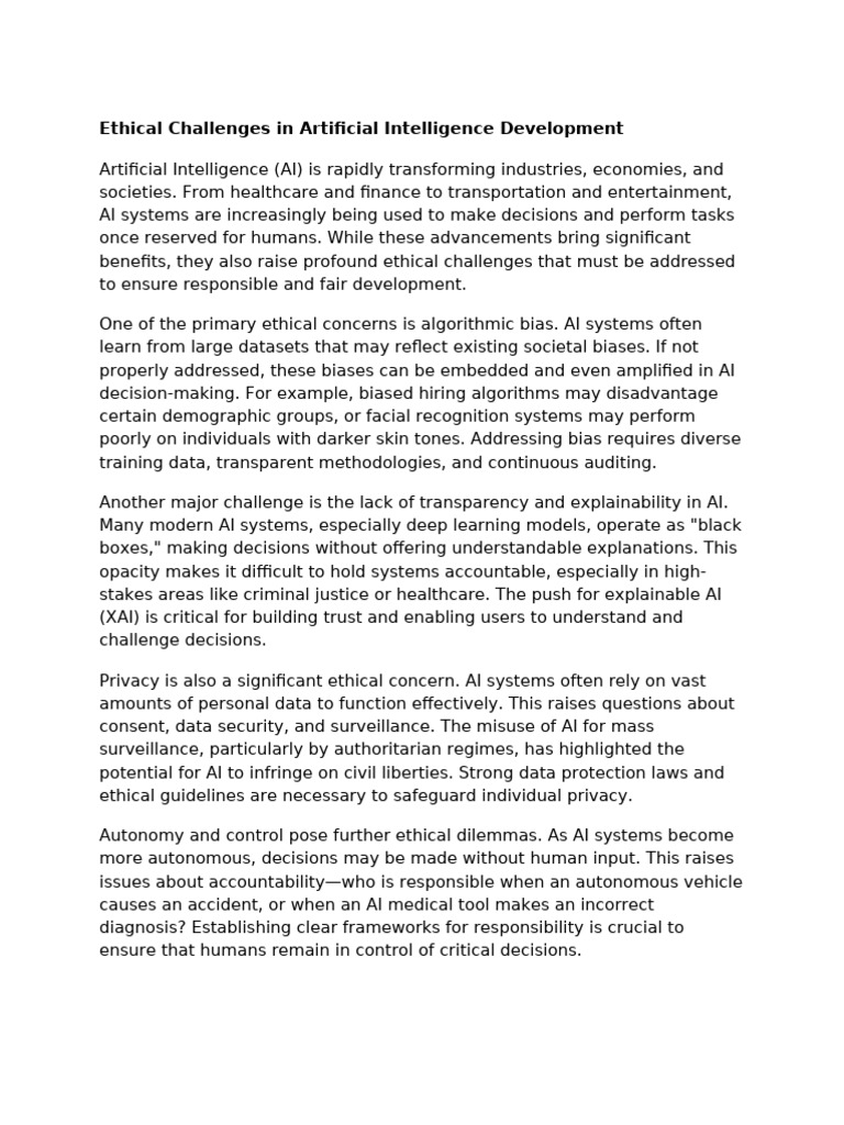 Ethical Challenges in Artificial Intelligence Development | PDF ...
