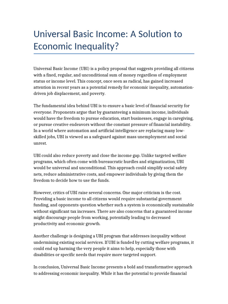 Universal Basic Income: Addressing Inequality | PDF | Income | Economic ...