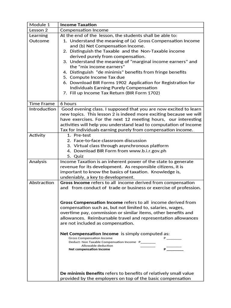 Module 1 Lesson 2 Compensation Income | PDF | Income | Taxes