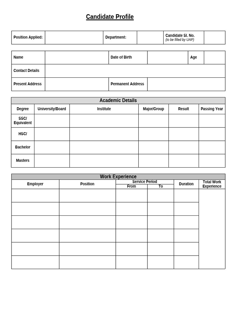 Candidate Profile Template for Applications | PDF